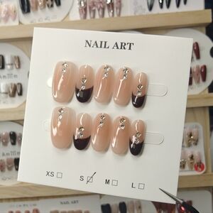 Handmade Press On Nails Art Set with Rhinestones